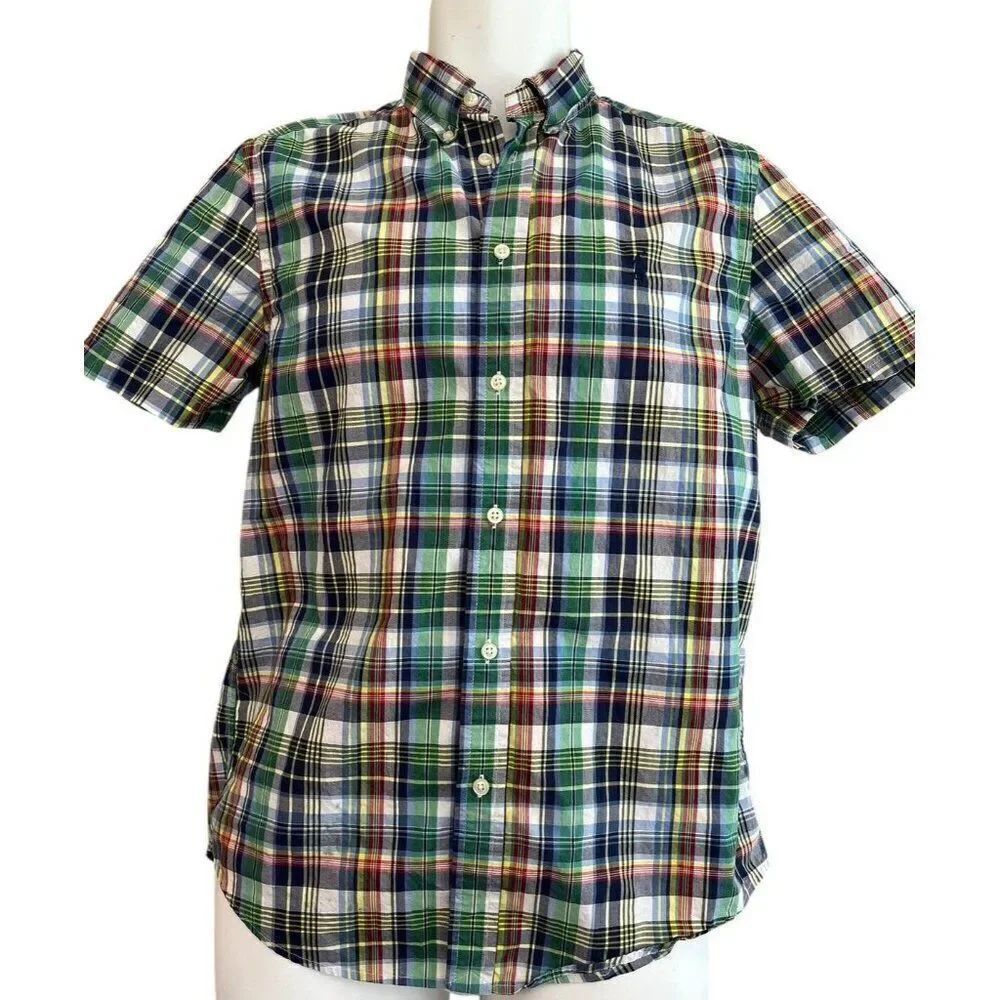 Ralph Lauren Boys Large 18-20 Colorful Plaid Short Sleeve Button Shirt Cotton